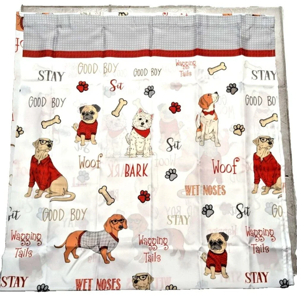 Dogs Fabric Shower Curtain Polyester 72-in Sq. Good Boy Bark Woof Bath Gift NEW